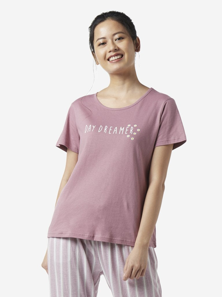 Wunderlove Mauve Text Patterned T-Shirt