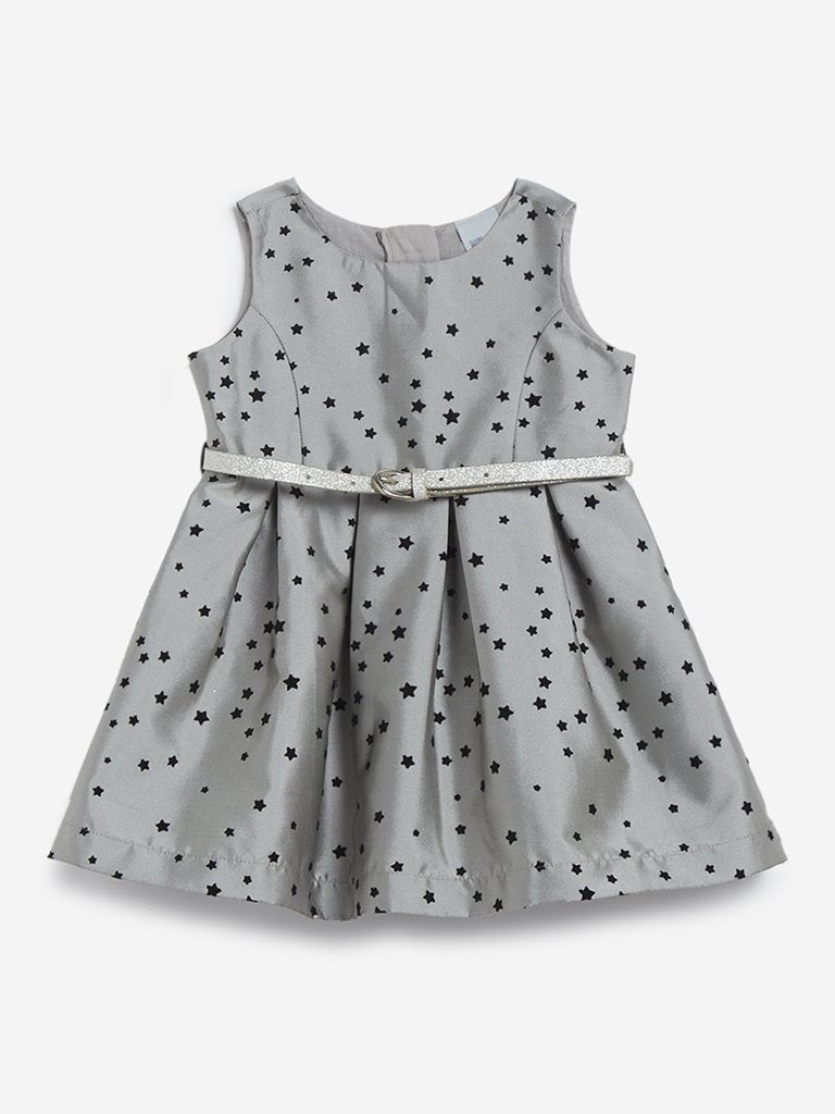 Baby HOP Grey Star Pattern Dress With Belt