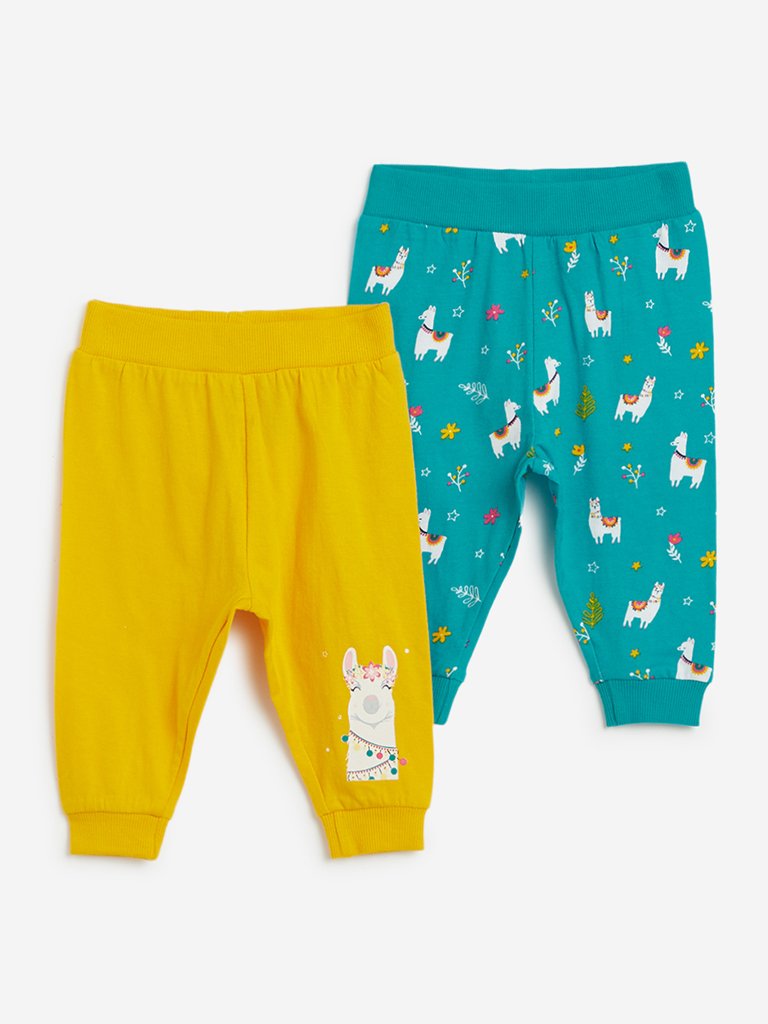 Baby HOP Teal Llama Printed Joggers Set Of Two