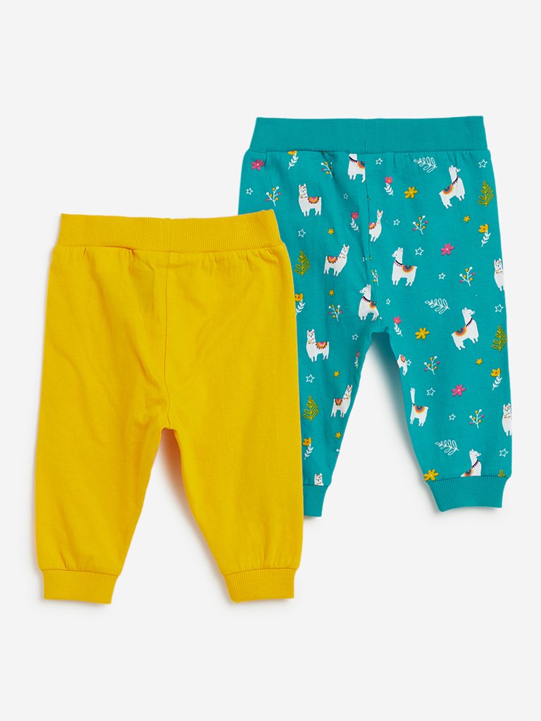 Baby HOP Teal Llama Printed Joggers Set Of Two