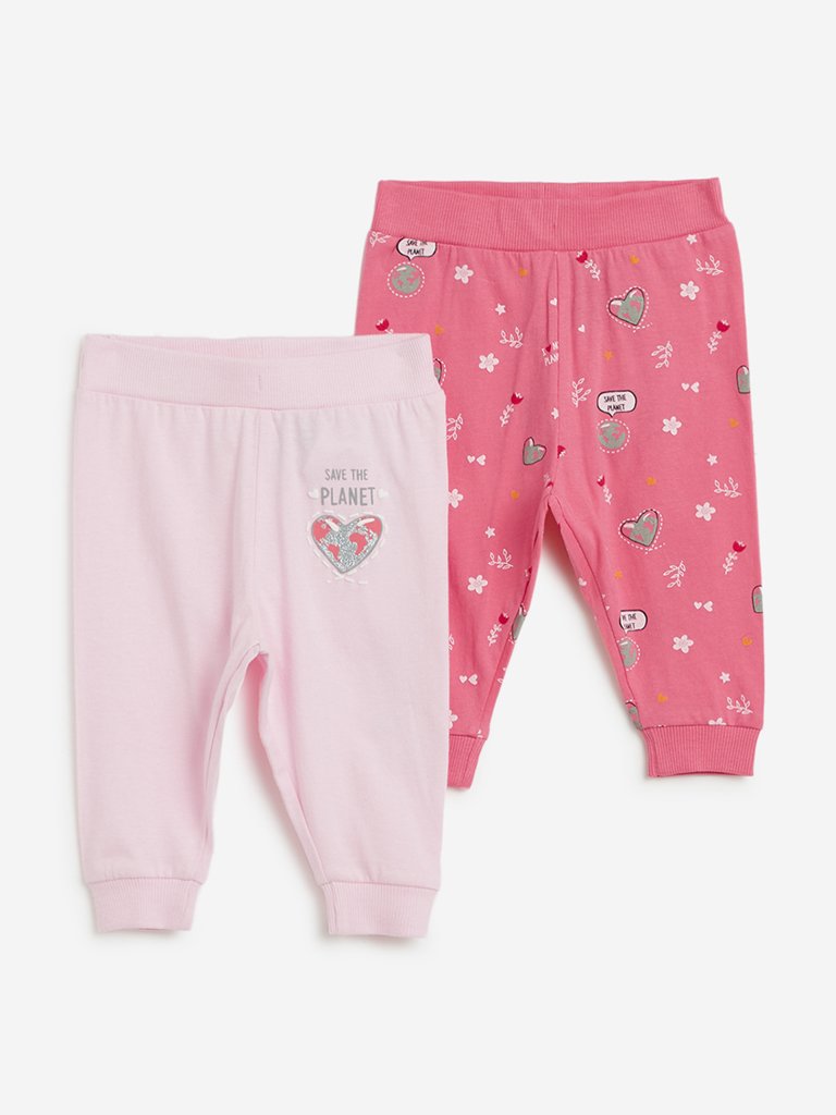 Baby HOP Pink Heart Print Joggers Set Of Two