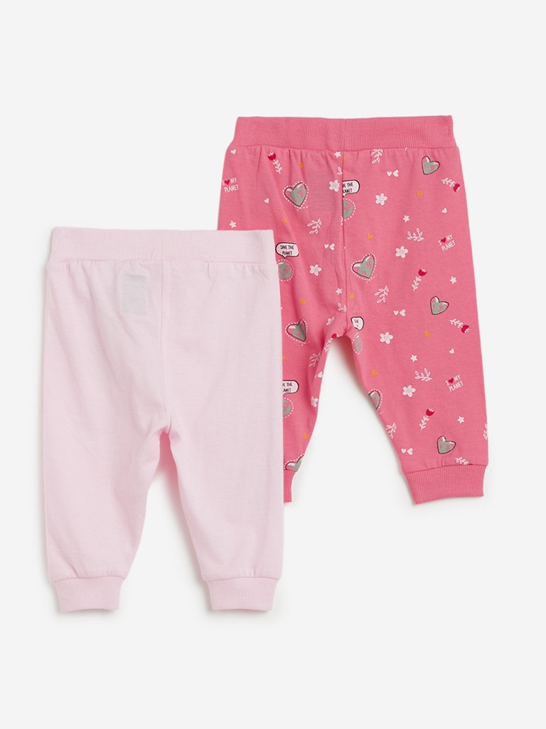 Baby HOP Pink Heart Print Joggers Set Of Two