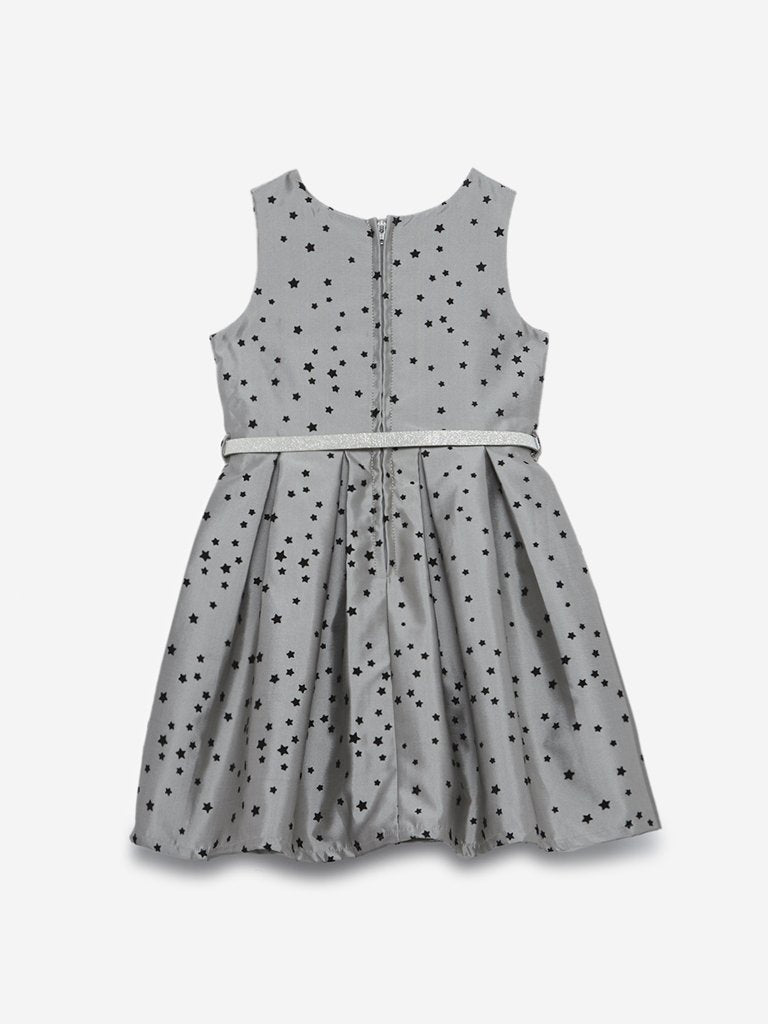 HOP Kids Grey Star Pattern Dress With Belt