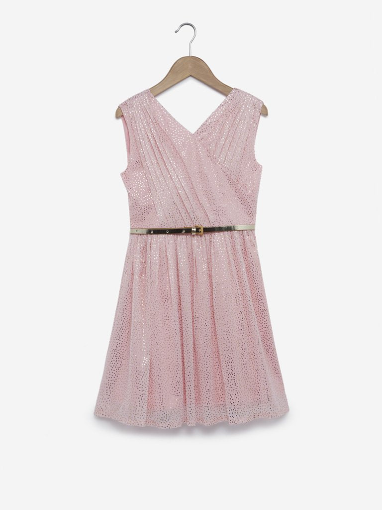Y&F Kids Pink Circular Print Dress with Belt
