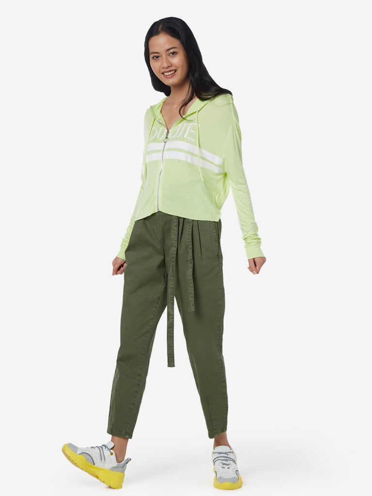 Nuon Olive Denim Paperbag Pants With Belt