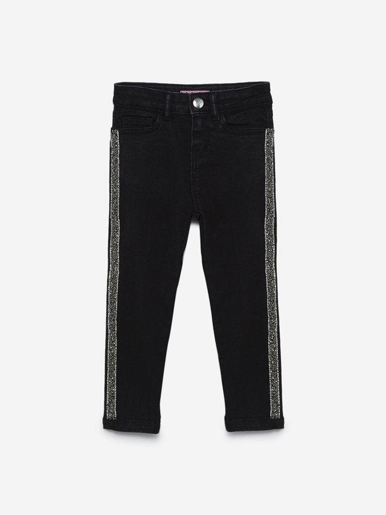 HOP Kids Black Rhinestone Pattern Jeans