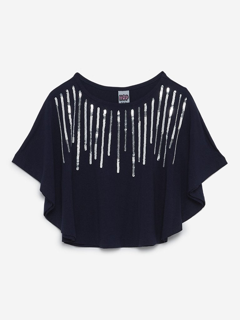 HOP Kids Navy Twinkle Sequinned Top