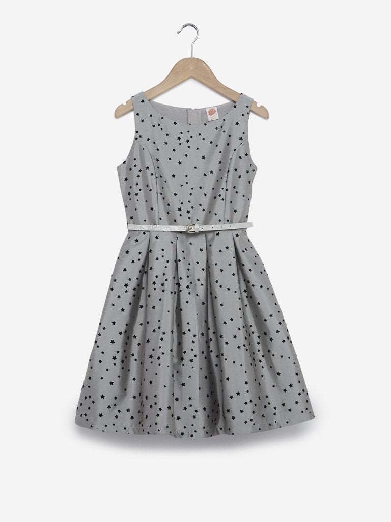 Y&F Kids Grey Star Pattern Dress with Belt