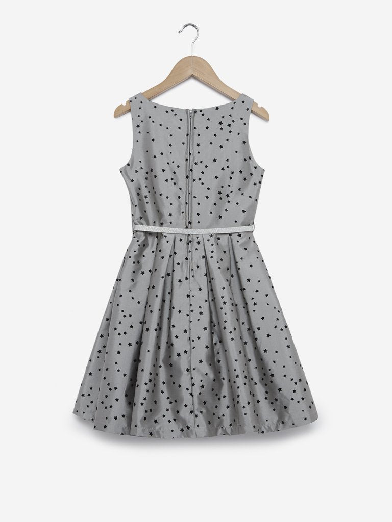 Y&F Kids Grey Star Pattern Dress with Belt