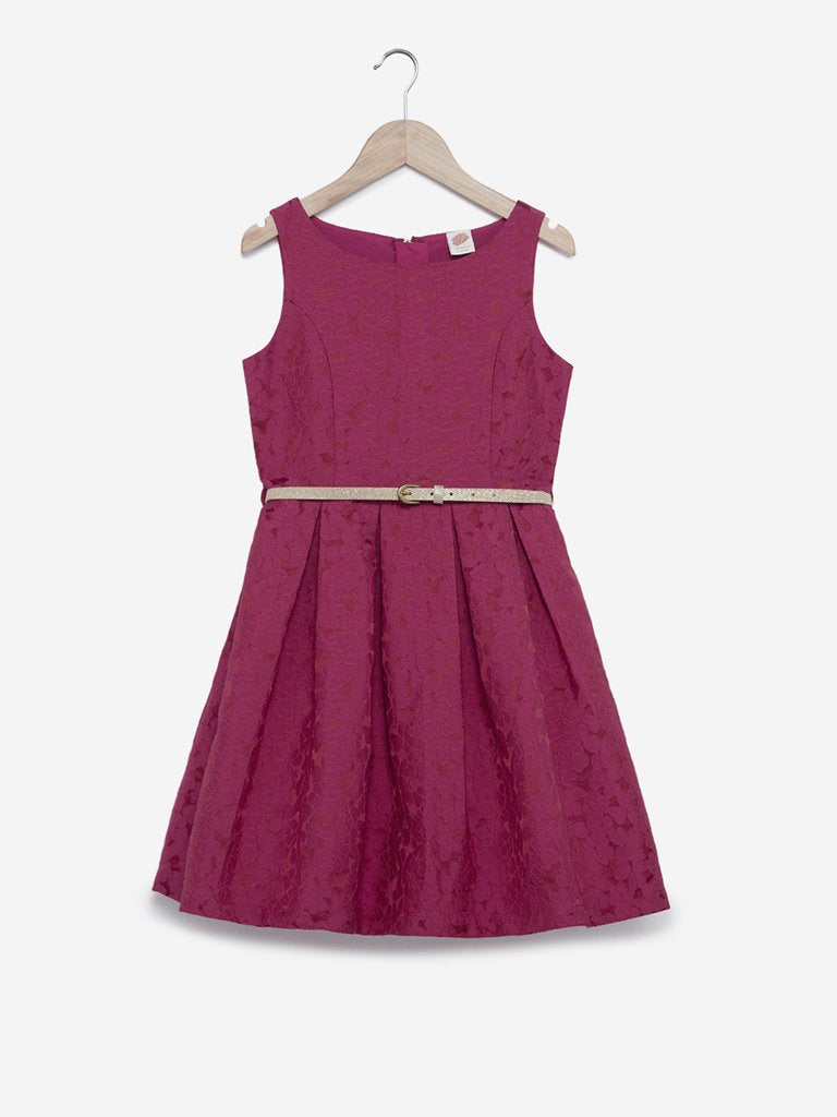 Y&F Kids Raspberry Floral Dress With Belt