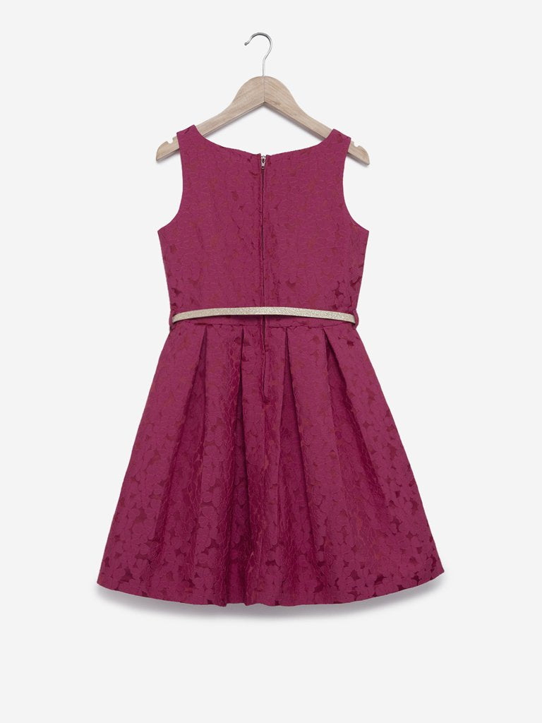 Y&F Kids Raspberry Floral Dress With Belt