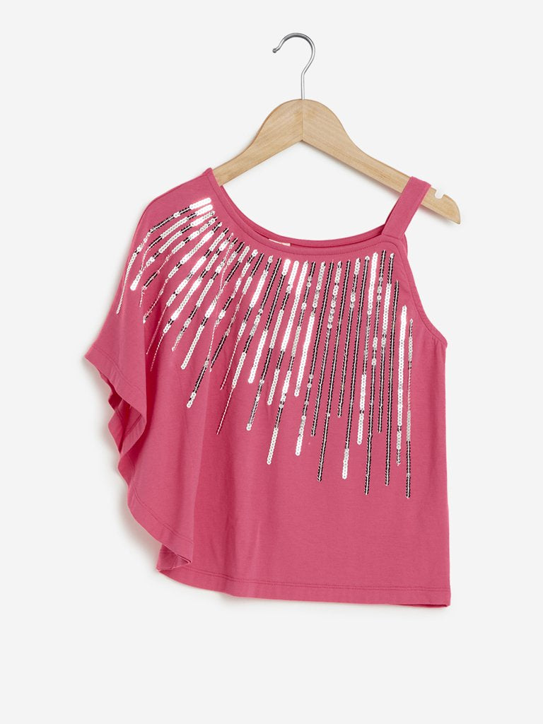 Y&F Kids Pink Sequinned Sheryl Top