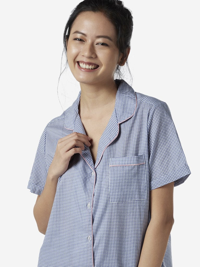 Wunderlove Blue Checkered Night Shirt