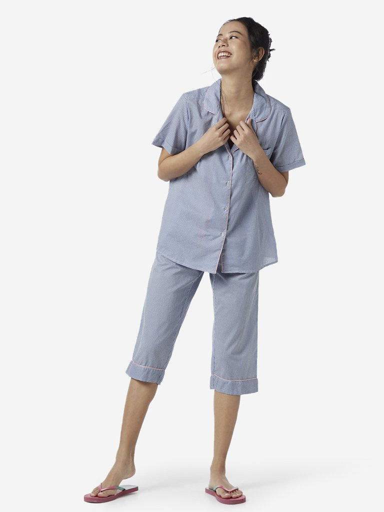 Wunderlove Blue Checkered Night Shirt