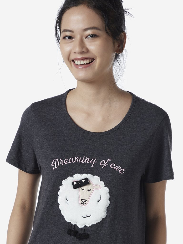 Wunderlove Dark Grey Sheep Design T-Shirt