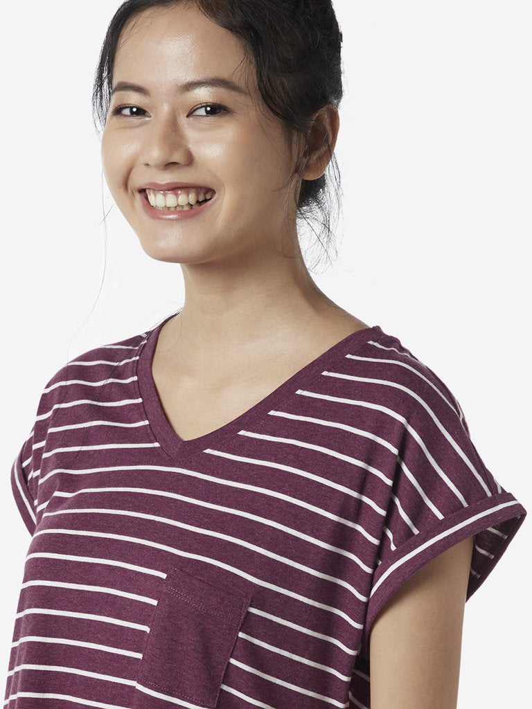 Wunderlove Maroon Striped Nightdress