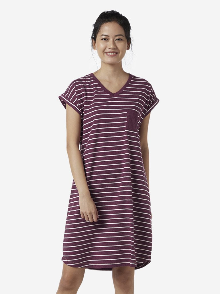 Wunderlove Maroon Striped Nightdress