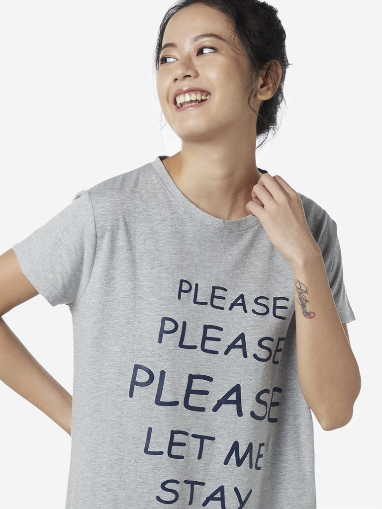 Wunderlove Grey Text Design Nightdress