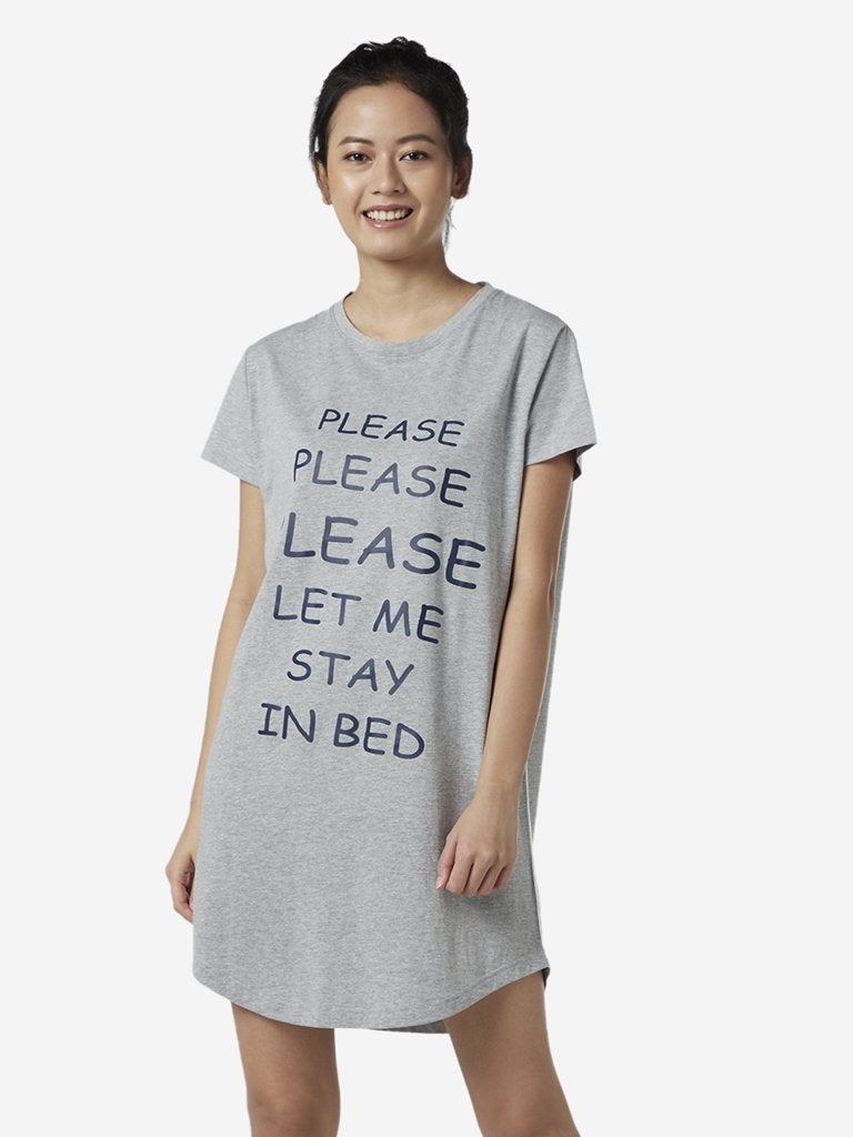 Wunderlove Grey Text Design Nightdress