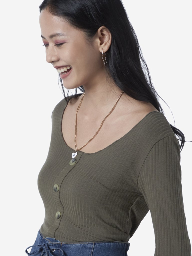 Nuon Olive Ribbed T-Shirt