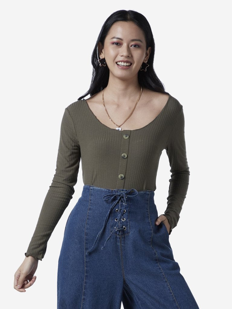 Nuon Olive Ribbed T-Shirt