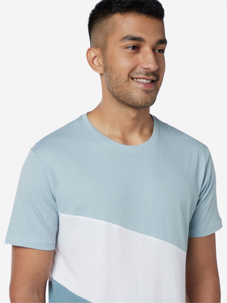 Nuon Blue Colour-Blocked Slim Fit T-Shirt