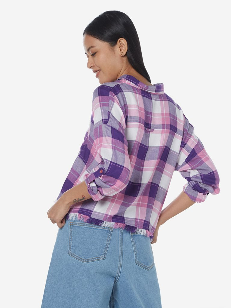 Nuon Lilac Checkered Bethy Cropped Shirt