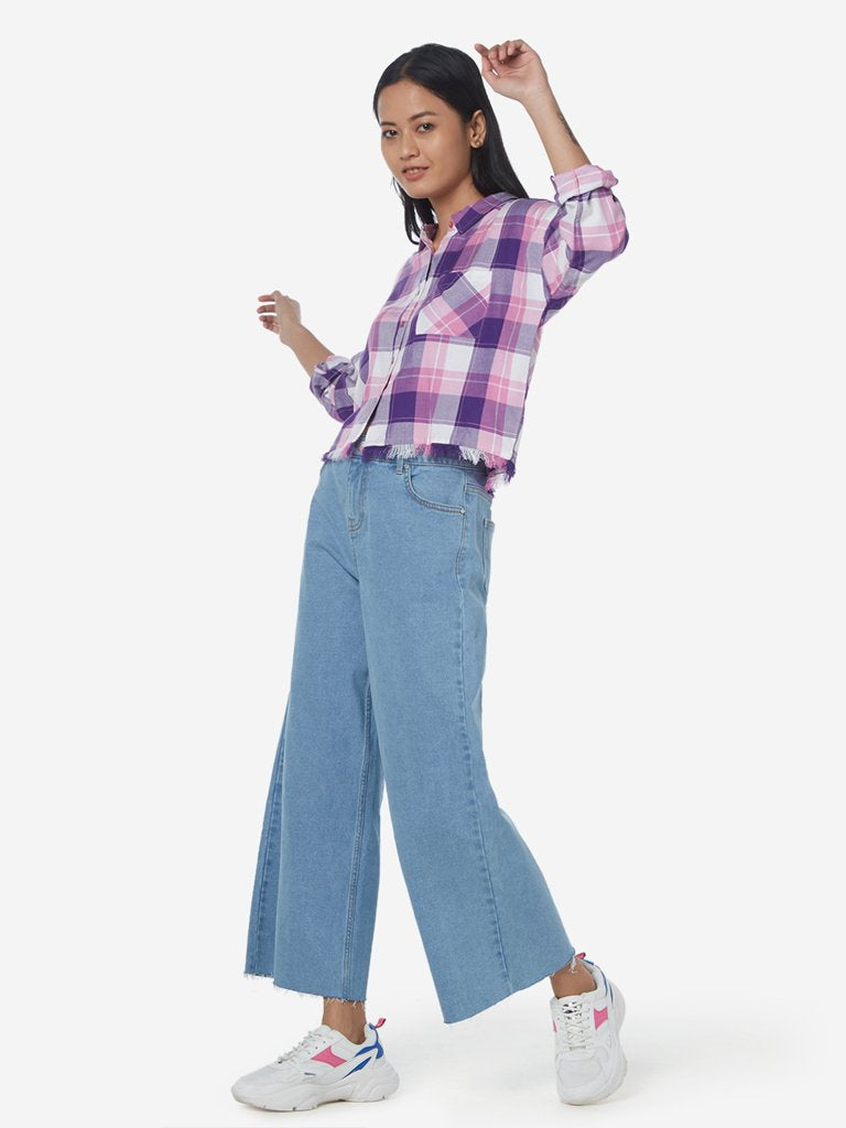 Nuon Lilac Checkered Bethy Cropped Shirt