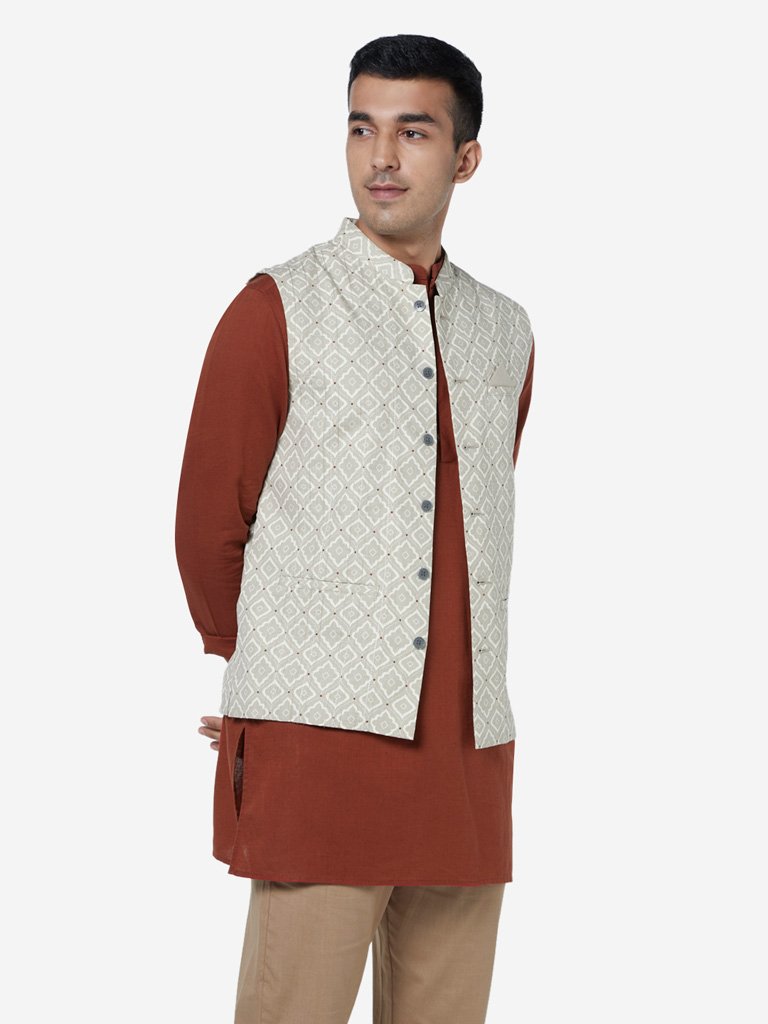 ETA Light Grey Printed Slim Fit Jacket