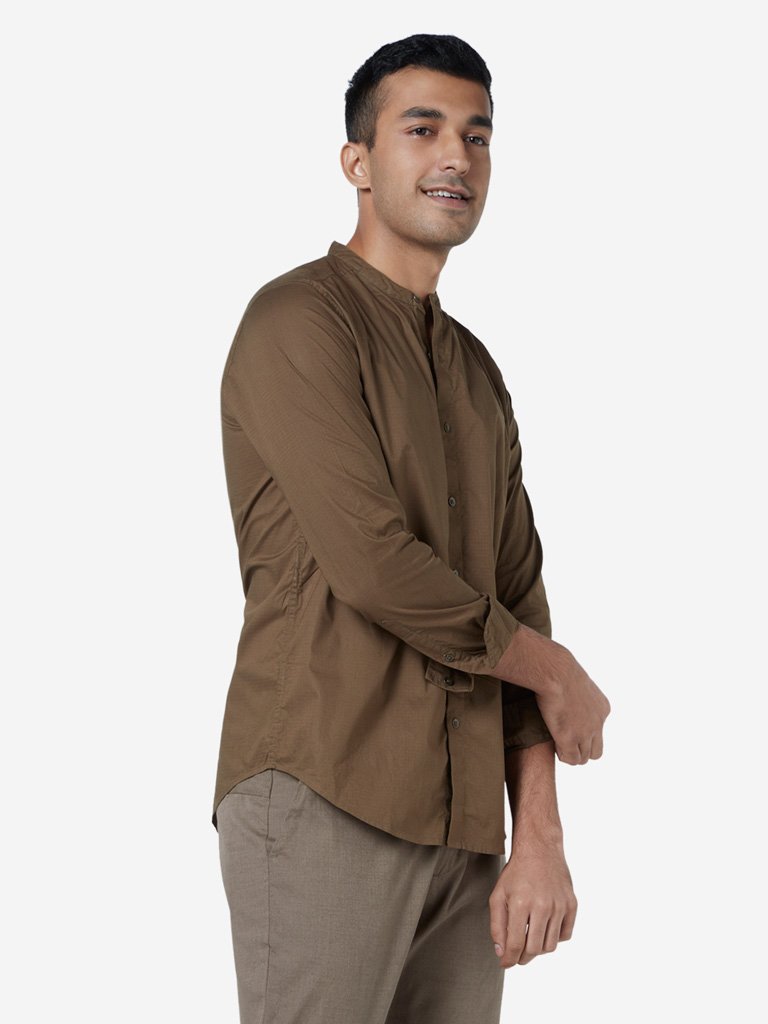 ETA Brown Pure Cotton Resort Fit Shirt