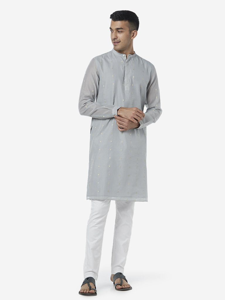 ETA Light Grey Polkadot Resort Fit Straight Kurta