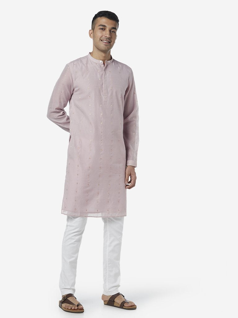ETA Light Pink Polkadot Resort Fit Straight Kurta