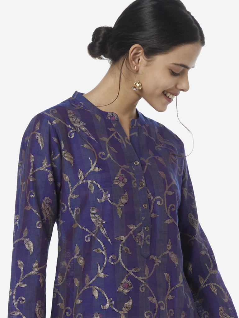 Utsa Purple Floral Printed A-Line Kurta