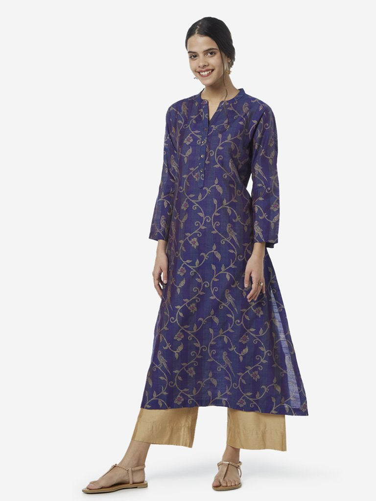 Utsa Purple Floral Printed A-Line Kurta
