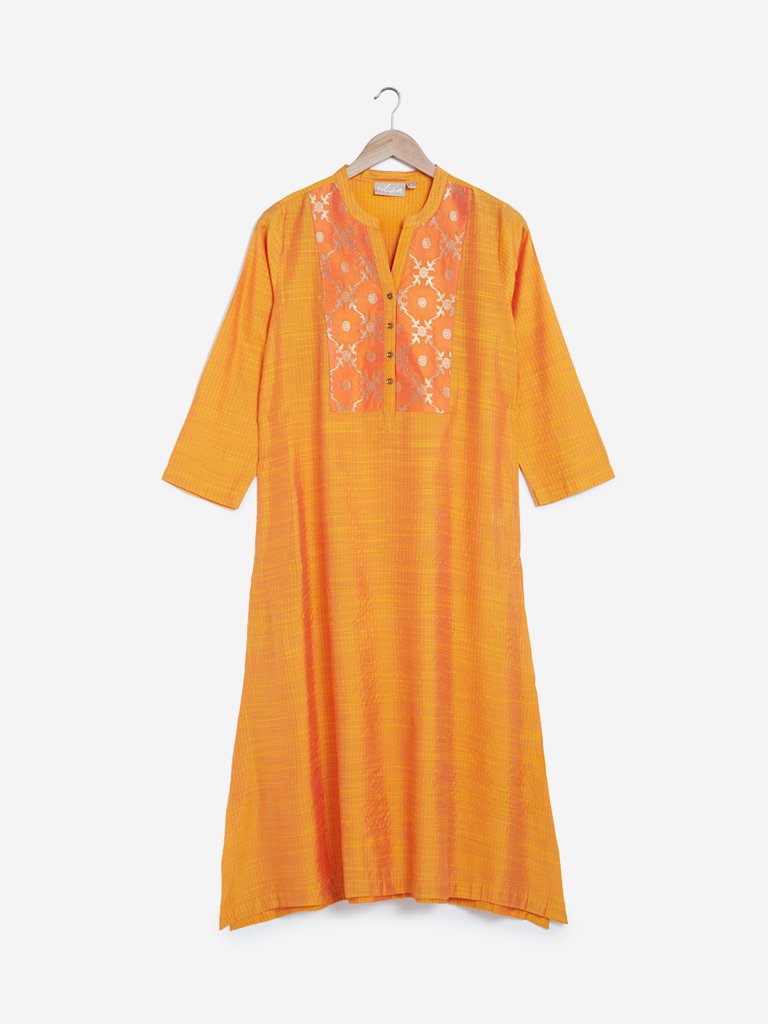 Utsa Yellow Printed A-line Kurta
