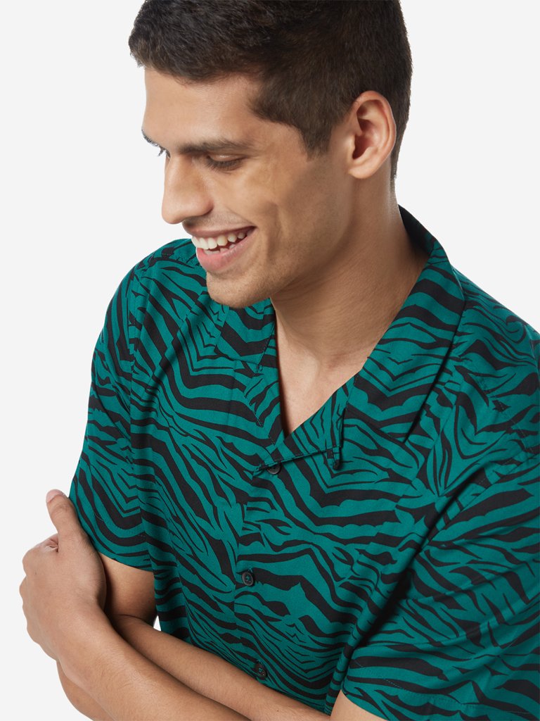 Nuon Green Zebra Print Resort Fit Shirt