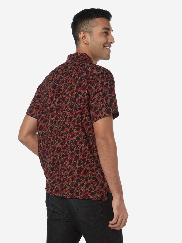 Nuon Red Leopard Resort Fit Print Shirt