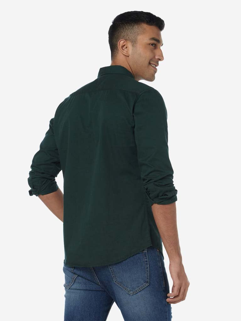 Nuon Dark Green Pure Cotton Slim Fit Shirt