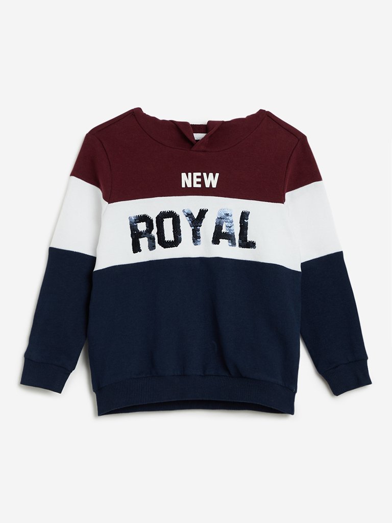 HOP Kids Navy Colour-Blocked Hooded Sweatshirt