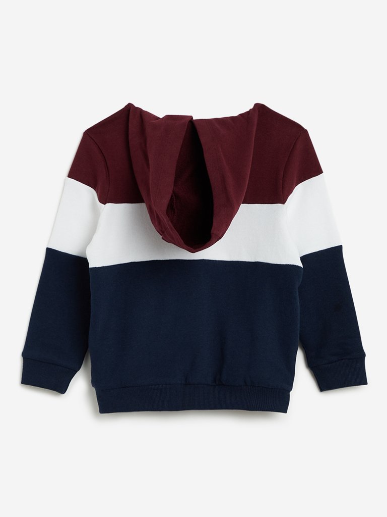 HOP Kids Navy Colour-Blocked Hooded Sweatshirt
