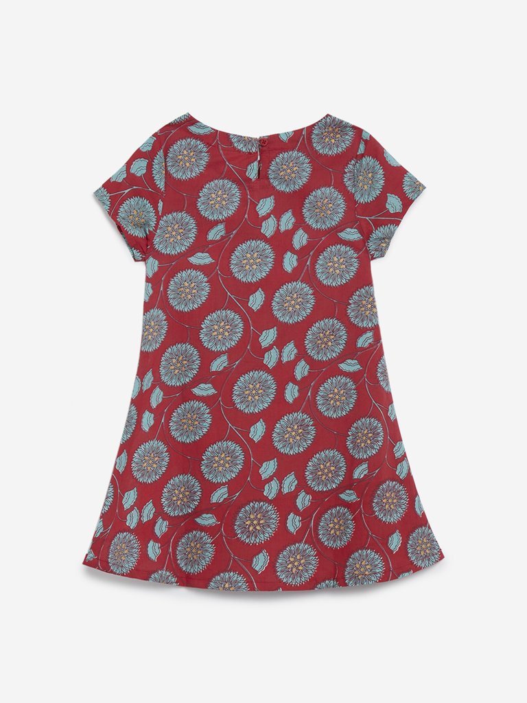 Utsa Kids Red Floral Printed Kurta
