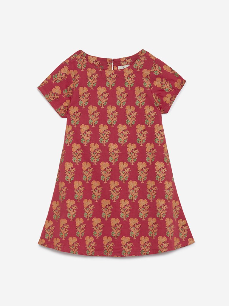 Utsa Kids Red Floral Design Kurta