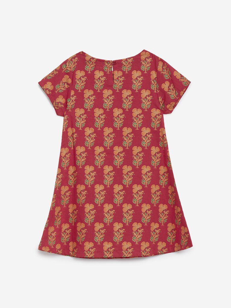 Utsa Kids Red Floral Design Kurta