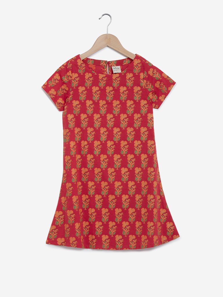 Utsa Kids Red Floral Design Kurta