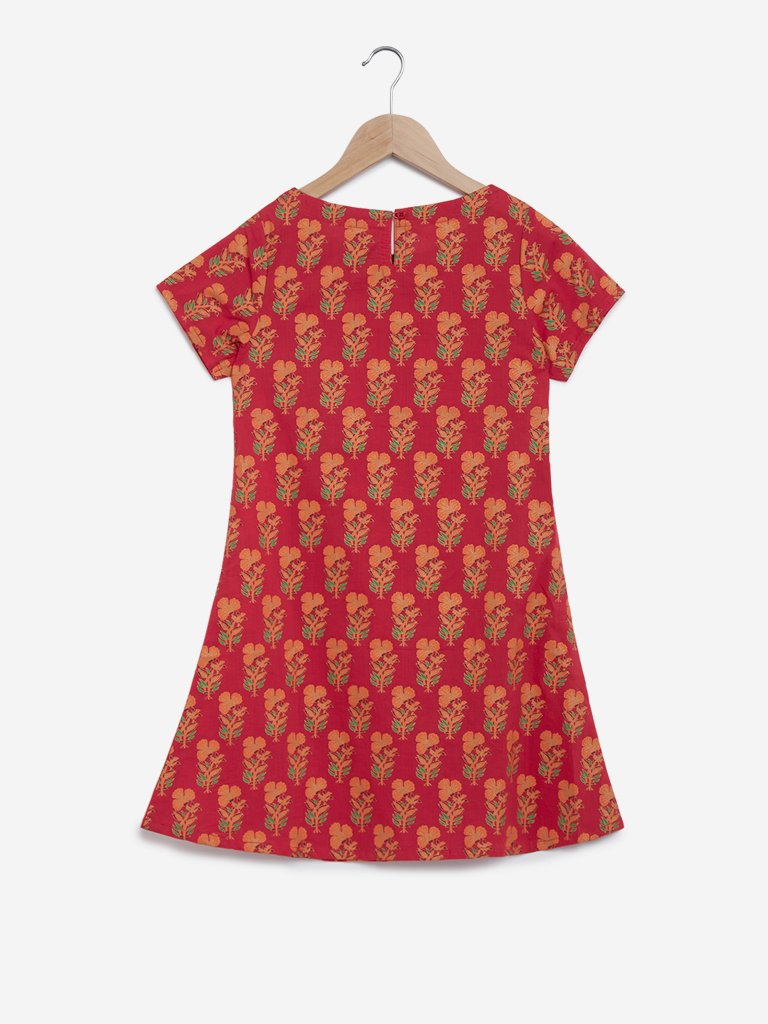 Utsa Kids Red Floral Design Kurta