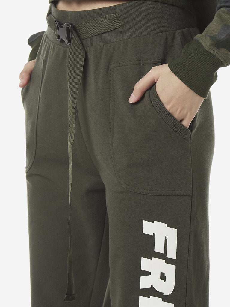 Studiofit Olive Text Printed Joggers