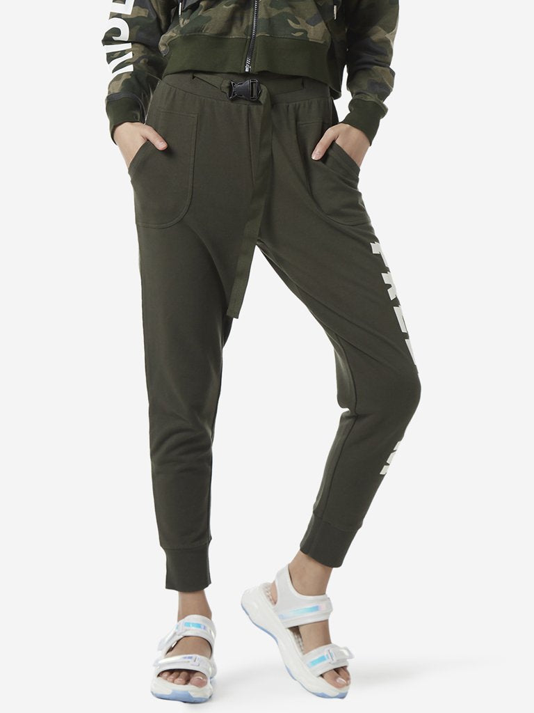 Studiofit Olive Text Printed Joggers