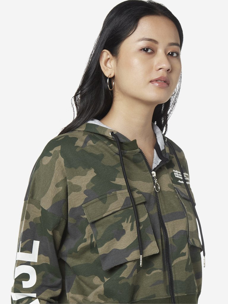 Studiofit Olive Camouflage Print Cropped Jacket