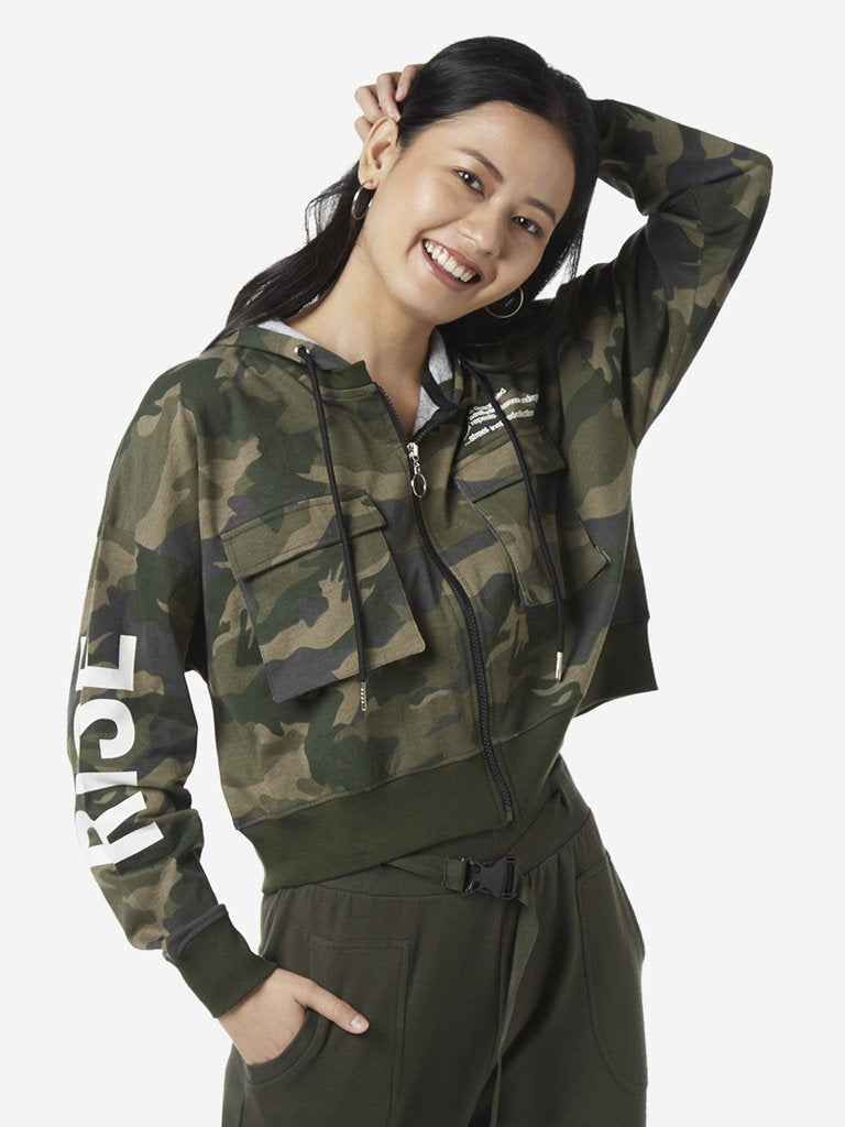 Studiofit Olive Camouflage Print Cropped Jacket