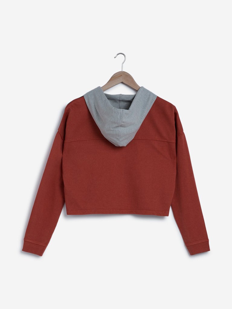 Studiofit Rust Text Print Hooded Jacket